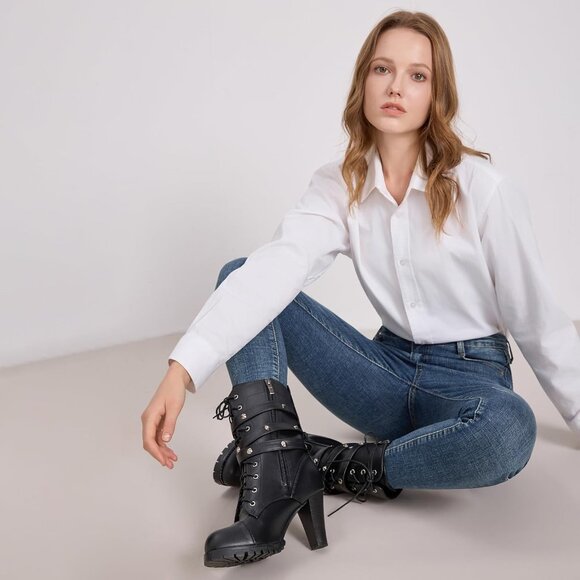 Women's Black Susanny High Heel Platform Lace Up Mid Calf Boots - Picture 3 of 9